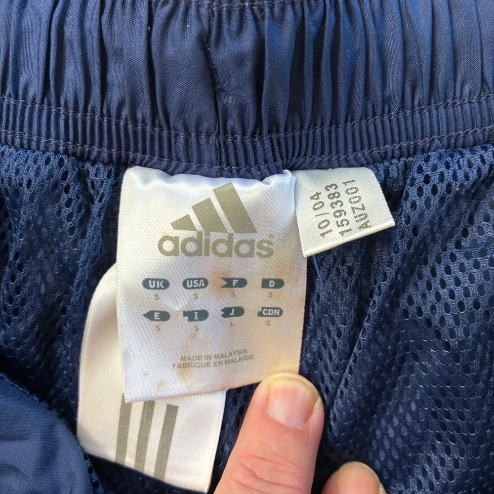 Vintage 2004 Adidas Navy Blue Windbreaker Track Pants Y2K 3 Stripe Mens S Unisex
